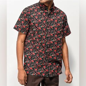 Empyre Tate Roses Black & Red Short Sleeve Button‎ Up Shirt